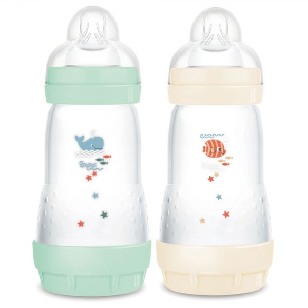 2 Biberons MAM anti-colique 260 ml menthe et coton