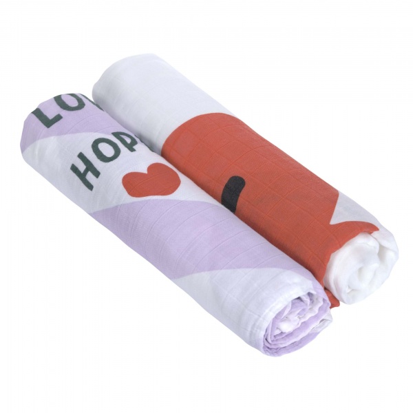 2 grands langes 120x120 Happy Rascals lavande