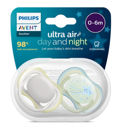 2 sucettes Ultra Air Day and Night 0-6 mois - Philips Avent
