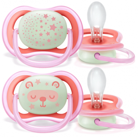 2 sucettes Ultra Air Nighttime 6-18 mois Rose- Philips Avent