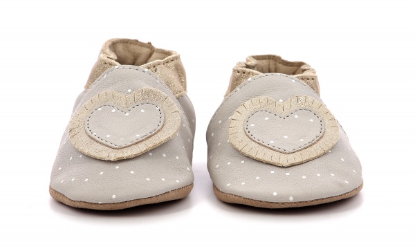 Chaussons cuir Robeez Baby Tiny Heart gris clair