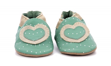 Chaussons cuir Robeez Baby Tiny Heart vert