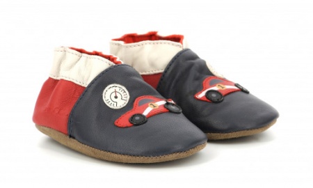 Chaussons cuir Robeez Chrono Driving Marine Rouge
