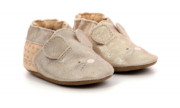 Chaussons cuir Robeez Mouse Nose or rose