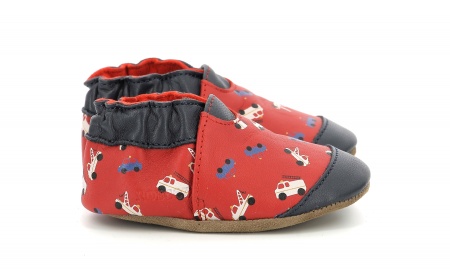 Chaussons cuir Robeez Super Cars rouge