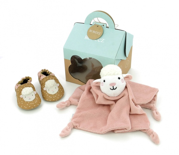 Coffret Cadeau Chaussons en cuir et Doudou rose