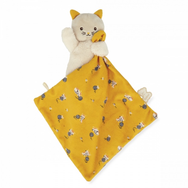 Doudou Carre Douceur Chat Jaune