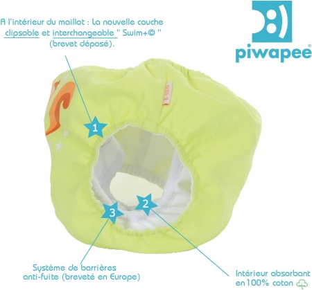 Piwapee-Maillot couche clipsable swim+  Ecureuil vert anis 4-8kg